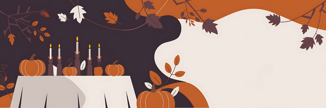 Autumnal table setting with orange pumpkins and brown leaves  perfect for Thanksgiving or fall celebrations   