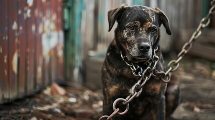Neglected Dog Chained in a Yard Environment