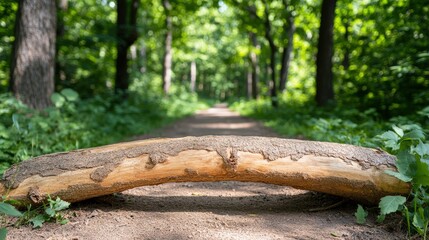 Fototapeta premium Forest Path with Fallen Log Archway Nature Hiking Woodland Scene