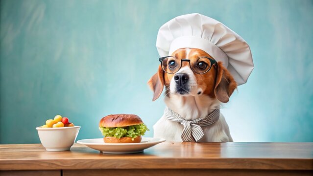 Adorable Dog Food Critic with Humor on Bright Background - Playful Pet Photography for Food Lovers