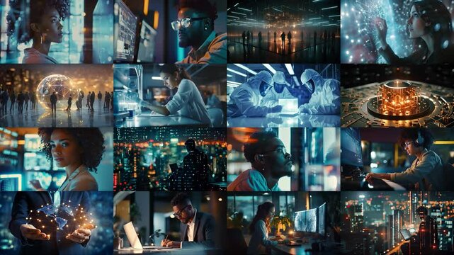 People work in a modern office of a technology company. The concept of business, science, technology and innovation.