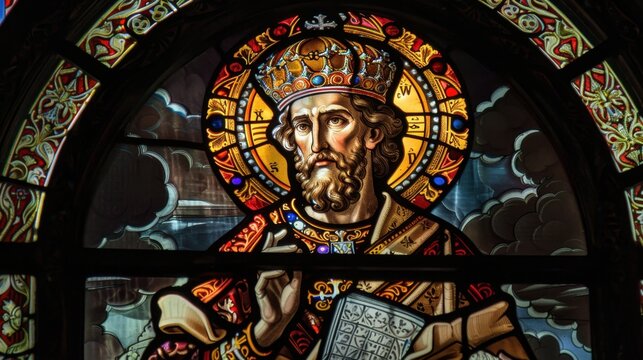 Feast of St. Josaphat. Stained glass window depicting a crowned king with intricate details