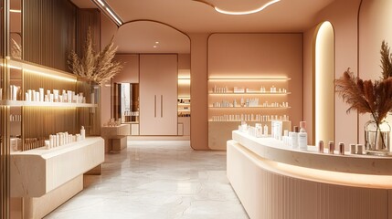 Personalized Skincare and Makeup Boutique with Sleek Digital Displays and Modern Interiors