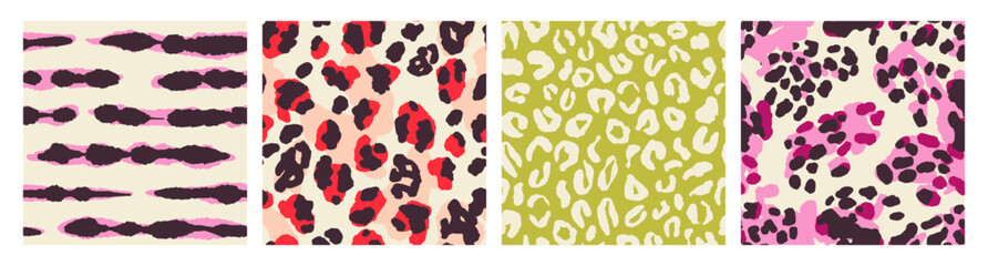 Abstract animal skinand fur print seamless pattern with nature hand drawn shapes, spots, dots and lines with textures. Vibrant jungle boho print. Modern exotic collage geometric vector illustration