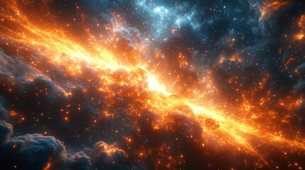 Obraz premium Cosmic Explosion with Blazing Orange and Blue Nebulae