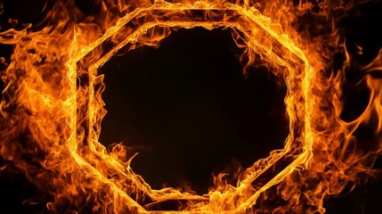 Fototapeta premium Flaming octagonal fire frame generative ai