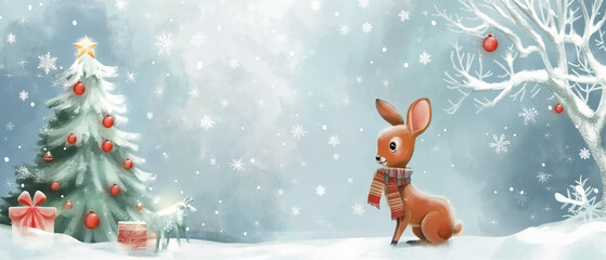Fototapeta premium Winter Wonderland Christmas Deer Festive Snow