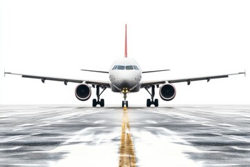 Naklejka premium Airplane landing, a plane touching down on a runway, with wheels just beginning to make contact,