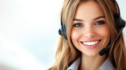 Naklejka premium Smiling Call Center Agent with Headset