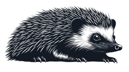 Obraz premium Black and White Illustration of a Hedgehog with Spikes