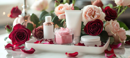 Valentine's Day Skincare Gift Set with Luxurious Creams and Rose-Infused Facial Mask