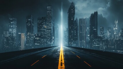 Fototapeta premium Two streets in a futuristic city, decision making. generative ai