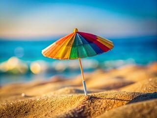 Beach Parasol on Blank Canvas: Tilt-Shift Photography for Summer Vibes and Relaxation