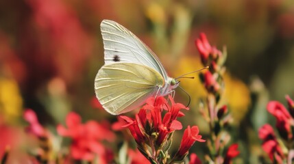 Pieris napi butterfly rests on a meadow flower.