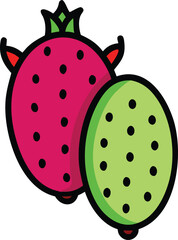 Illustration of cactus-pear with green leaf, Vector illustration of cactus-pear clustered together with a green leaf, showcasing a simple, minimalistic design. 