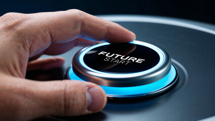 Fototapeta premium Person is pressing a button that says 