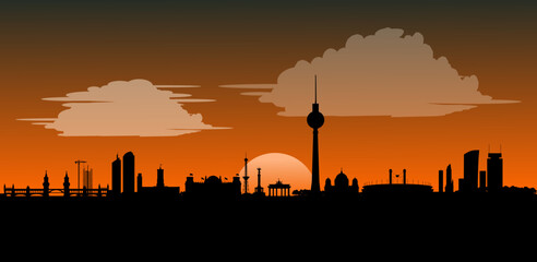 Vektor Silhouette Skyline Berlin beim Sonnenuntergang