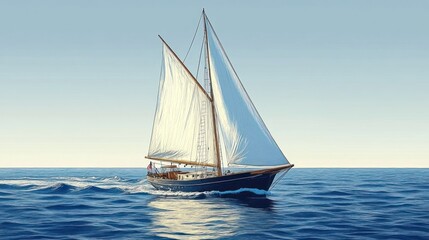 Fototapeta premium Sailing Ship on a Calm Ocean Under a Light Blue Sky
