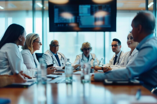 Illustrated healthcare professionals discussing patient care in a cozy clinic setting.