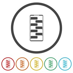 Mobile screen with chat message icon. Set icons in color circle buttons