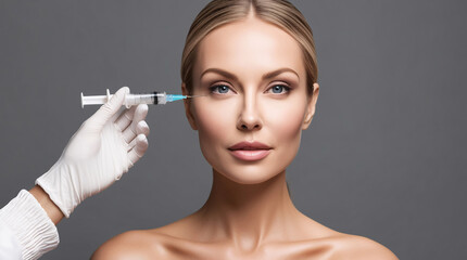 Obraz premium beautiful woman receiving botox treatment on her face, enhancing youthful features with precision, promoting confidence and modern skincare aesthetics