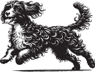Black and White Outline Illustration of a Running Dog