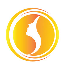 Modern Beauty Logo with Female Silhouette in Vibrant Orange and Yellow Gradient Circle