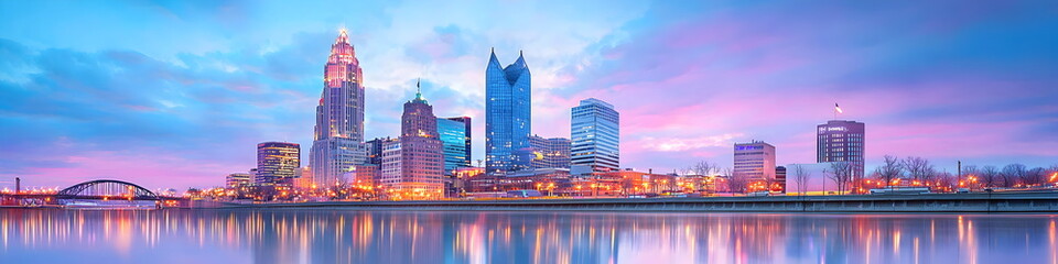 Obraz premium Ohio,A city skyline with a bridge in the foreground