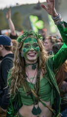 Obraz premium St. Patrick's Day Celebration: Friends Enjoying Outdoor Concert in Festive Green Attire