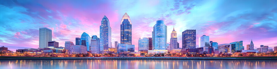 Obraz premium Ohio,A city skyline with a river running through it