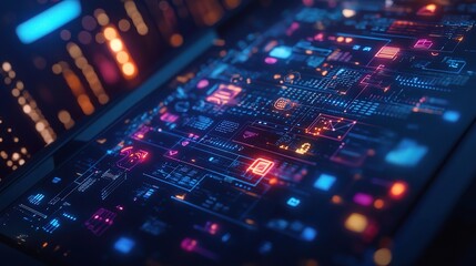 Obraz premium Futuristic Digital Interface with Vibrant Colors and Patterns