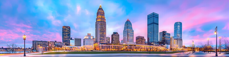 Fototapeta premium Ohio,A city skyline with a large building in the middle