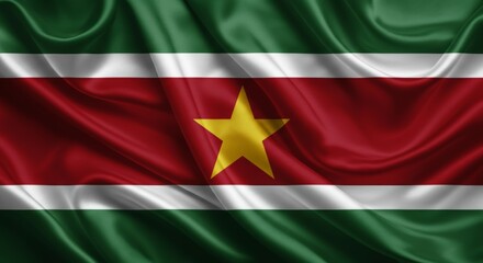 Obraz premium Suriname national flag with green, red, white stripes and yellow star.