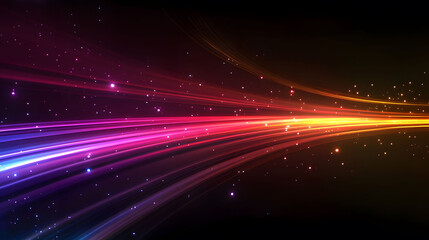 Fototapeta premium Colorful vector illustration of a fast car speeding through a neon-lit night road, leaving a trail of bright light and energy