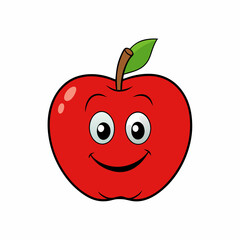 A Red Apple Isolated with smiley face on white background