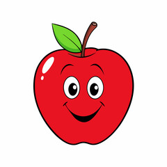 A Red Apple Isolated with smiley face on white background