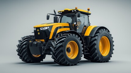 Obraz premium Modern yellow tractor with large tires on a gray background