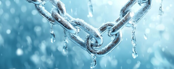 A detailed view of snow tire chains in metallic silver, with snowflakes falling in the background, perfect for winter maintenance ads.