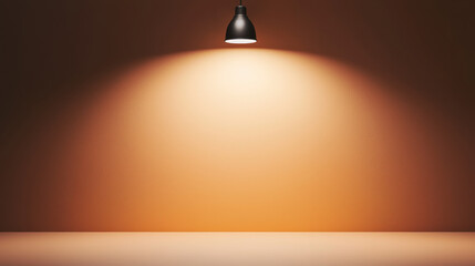 minimalist stage featuring single spotlight casting warm golden glow on smooth surface, creating inviting atmosphere perfect for presentations or performances