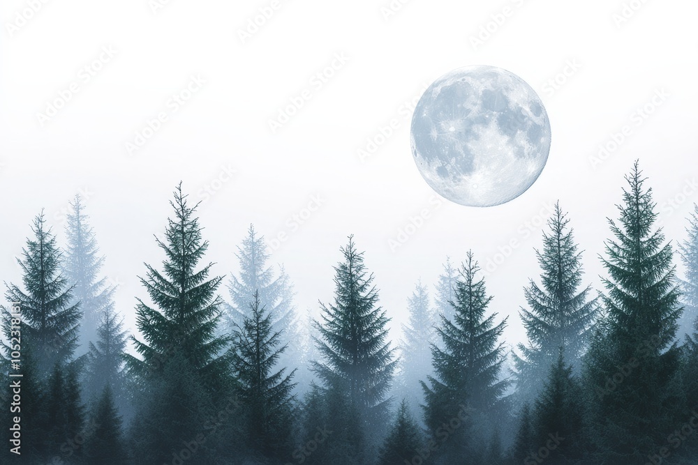 Poster evergreen forest under moonlight, a mystical and enchanting image of an evergreen forest bathed in s