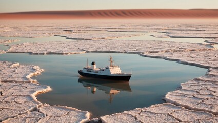 Distant Ship on Parched Salt Flat
