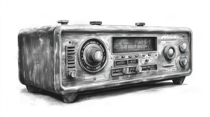 Fototapeta premium Vintage Radio Receiver with Detailed Drawing Style