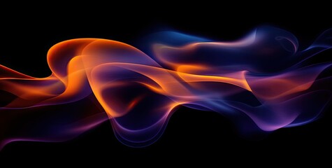 Obraz premium Abstract fluid shapes in orange and blue on black background, minimalist