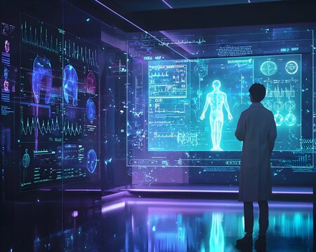 Futuristic Holographic Medical Interface Monitoring Patient s Vital Signs in Hospital