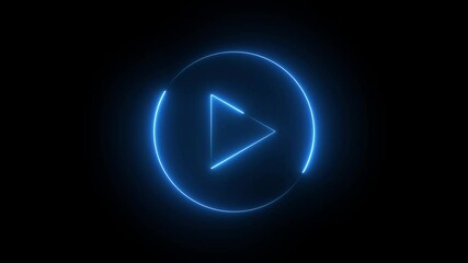 Play button icon. Neon shine play button with neon circle neon-glowing play button.Video, audio neon play button icon Press to play. On black background.