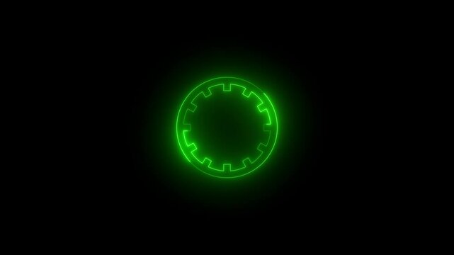 Neon protractor icon glowing black background animation