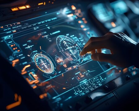 Futuristic Holographic Cockpit Display for Pilot Navigation and Flight Data