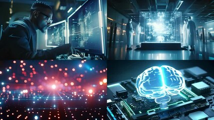 Abstract AI-generated background with digital shapes, futuristic elements and patterns. Concept of future technologies and artificial intelligence. - Powered by Adobe