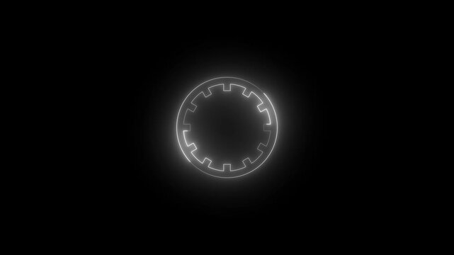 Neon protractor icon glowing black background animation