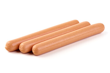 Boiled sausages, isolated on white background.